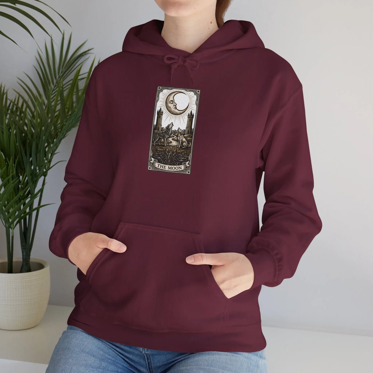 Moon Tarot Card Graphic Hoodie - Soft Fleece Blend Pullover - Unisex Ash