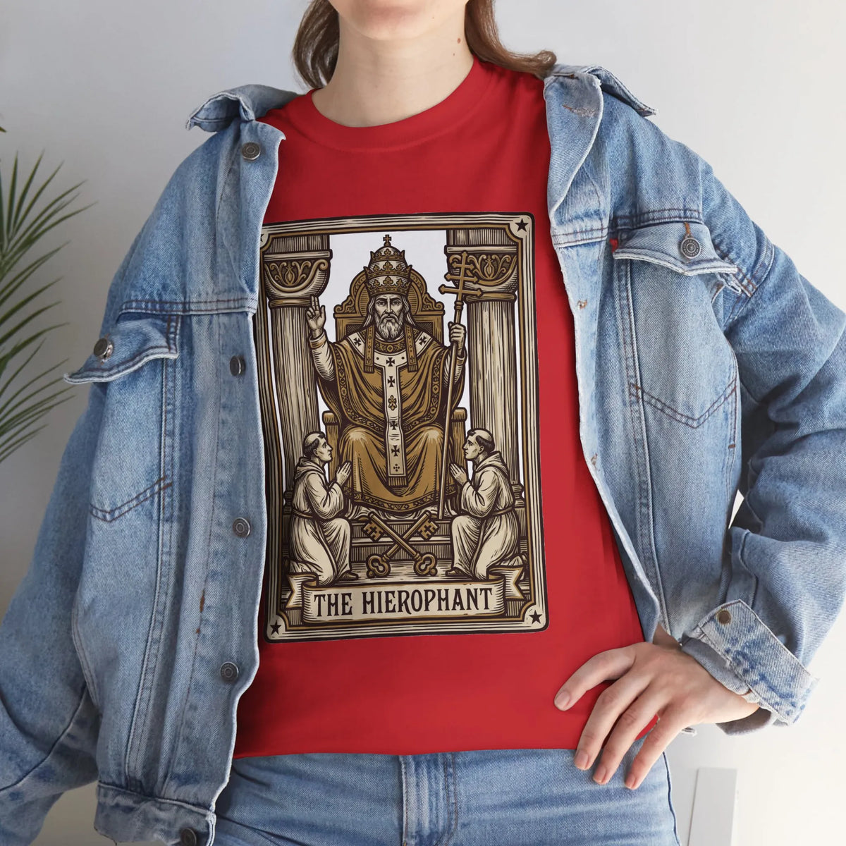 Hierophant Tarot Card Graphic T-Shirt - Heavy Cotton Classic Fit Tee - Unisex White