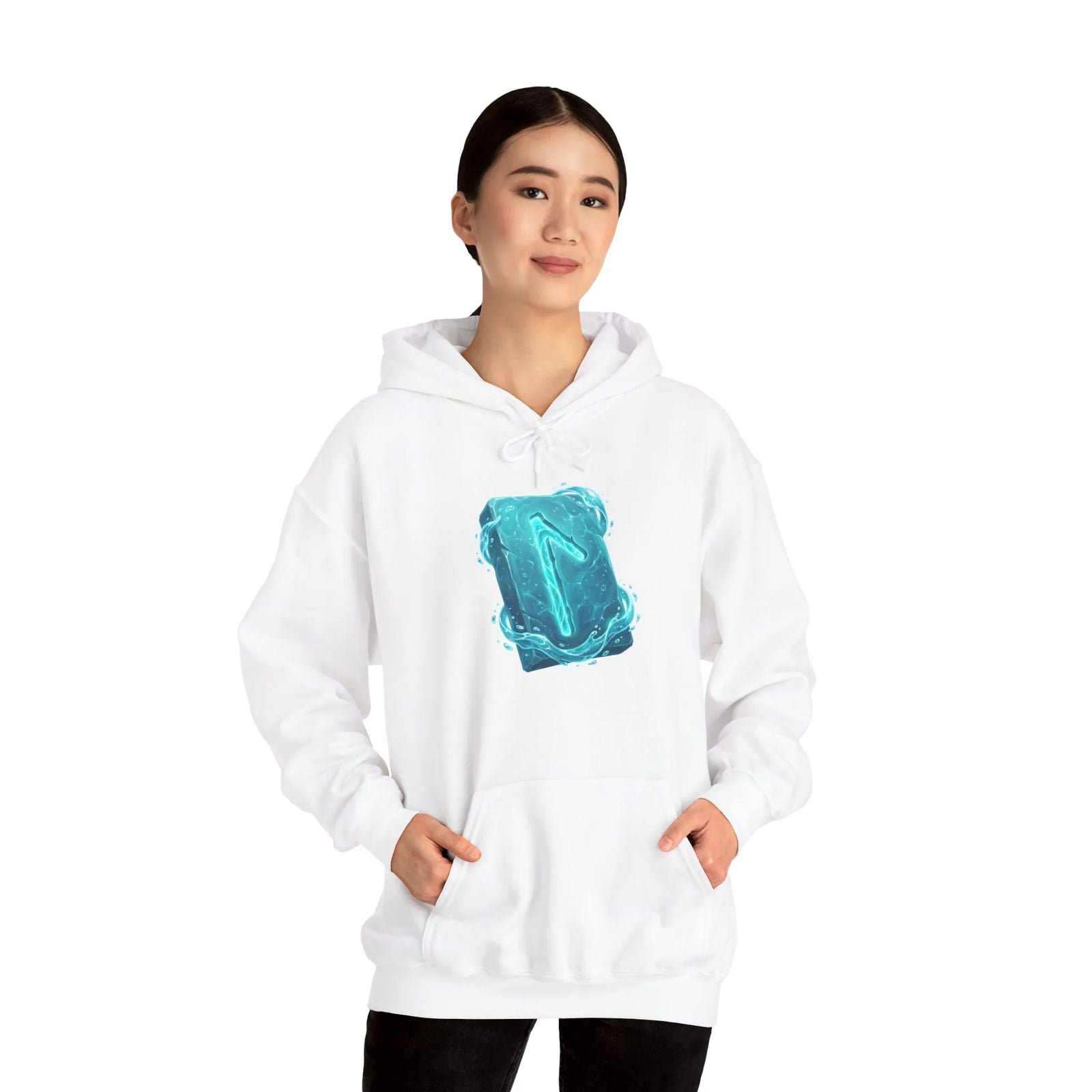 Laguz Water Rune Graphic Hoodie - Soft Fleece Blend Pullover - Unisex White