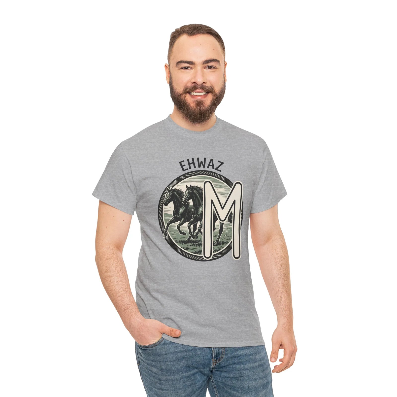 Ehwaz Rune Divine Horses T-Shirt - Heavy Cotton Classic Fit Tee - Unisex White