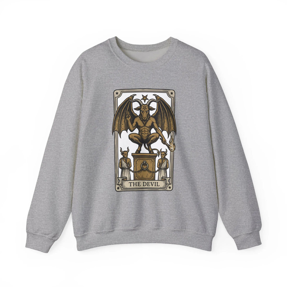 Devil Tarot Card Graphic Sweatshirt - Heavy Blend Fleece Crewneck - Unisex White