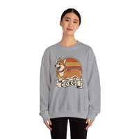 Retro 70s Sunset Corgi Sweatshirt - Classic Fit Cotton-Poly Crewneck - Unisex White