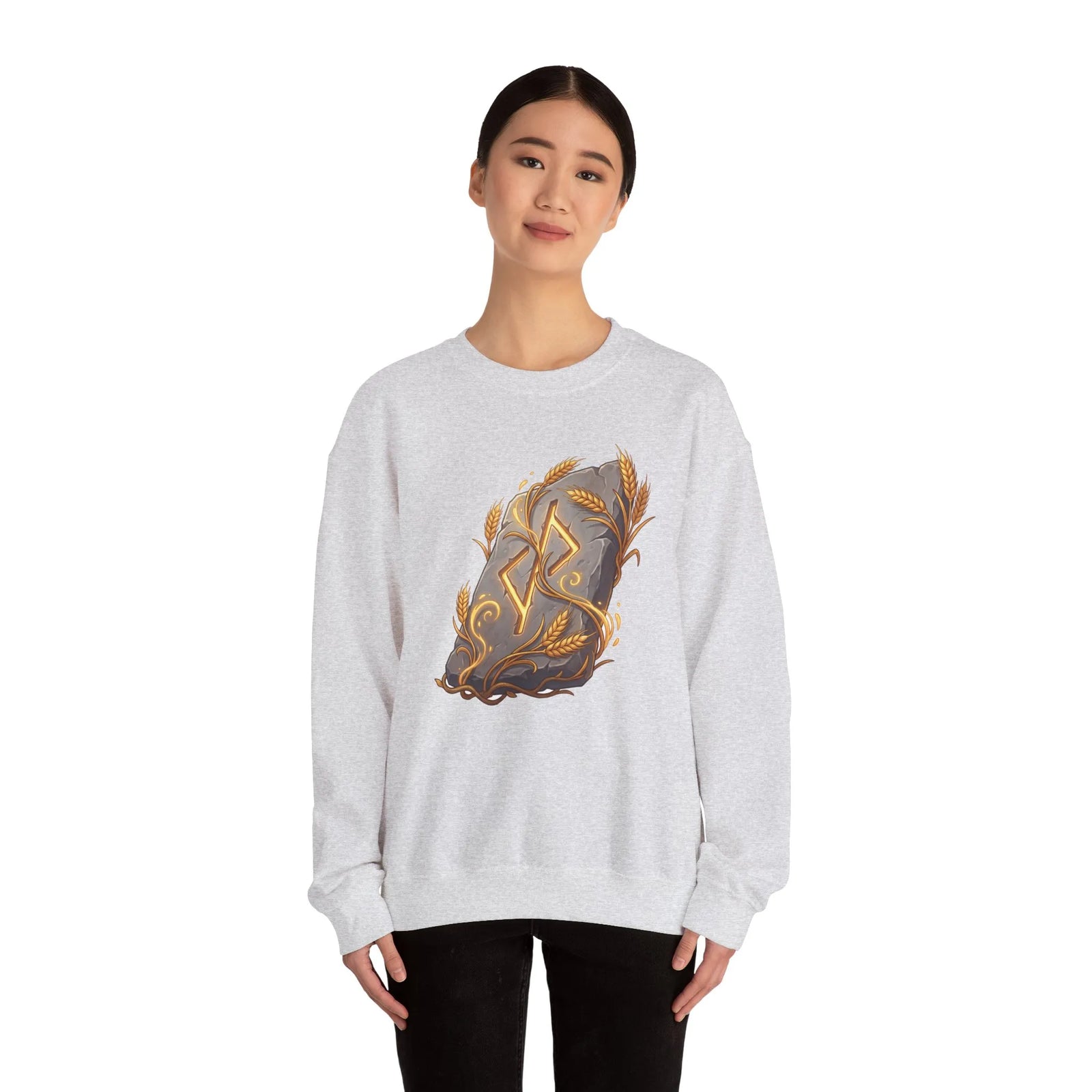 Jera Rune Harvest Graphic Sweatshirt - Heavy Blend Cotton Polyester Crewneck - Unisex White