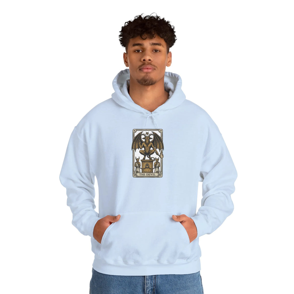 The Devil Tarot Card Graphic Hoodie - Heavy Blend Cotton-Poly Fleece - Unisex White