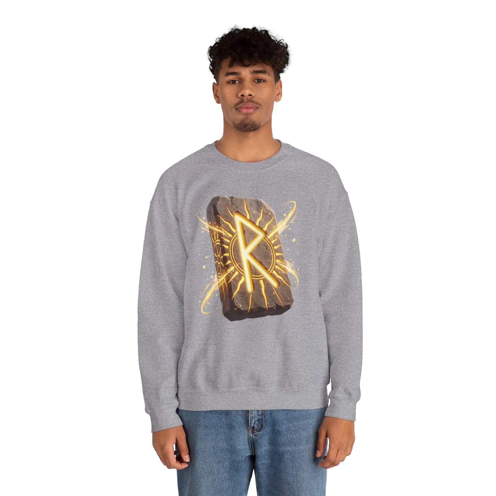 Raido Rune Journey Wheel Sweatshirt - Heavy Blend Classic Crewneck - Unisex White
