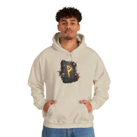 Wunjo Rune Floral Rock Graphic Hoodie - Warm Fleece Pullover Sweatshirt - Unisex White