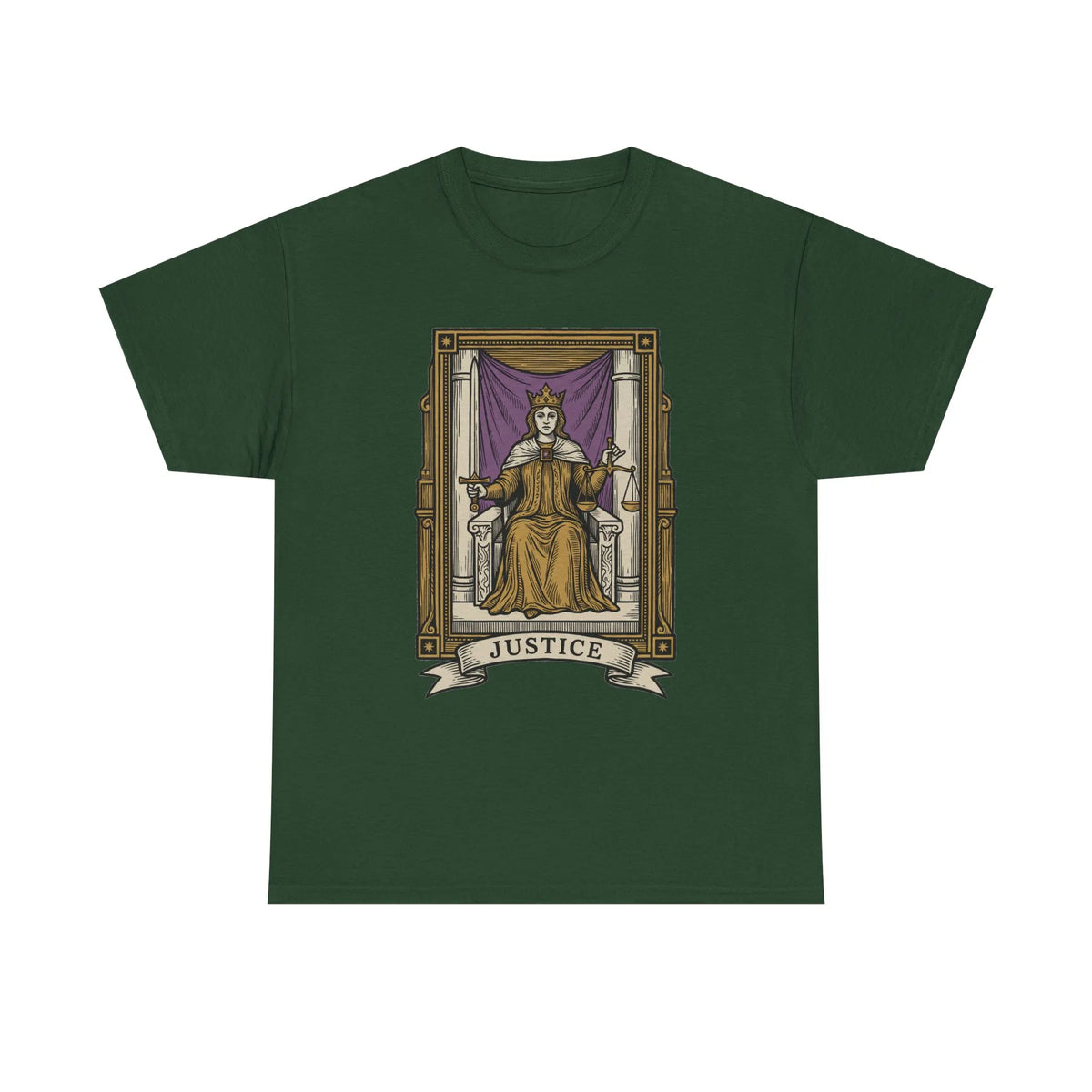 Justice Tarot Card Graphic T-Shirt - Heavy Cotton Classic Fit Tee - Unisex White