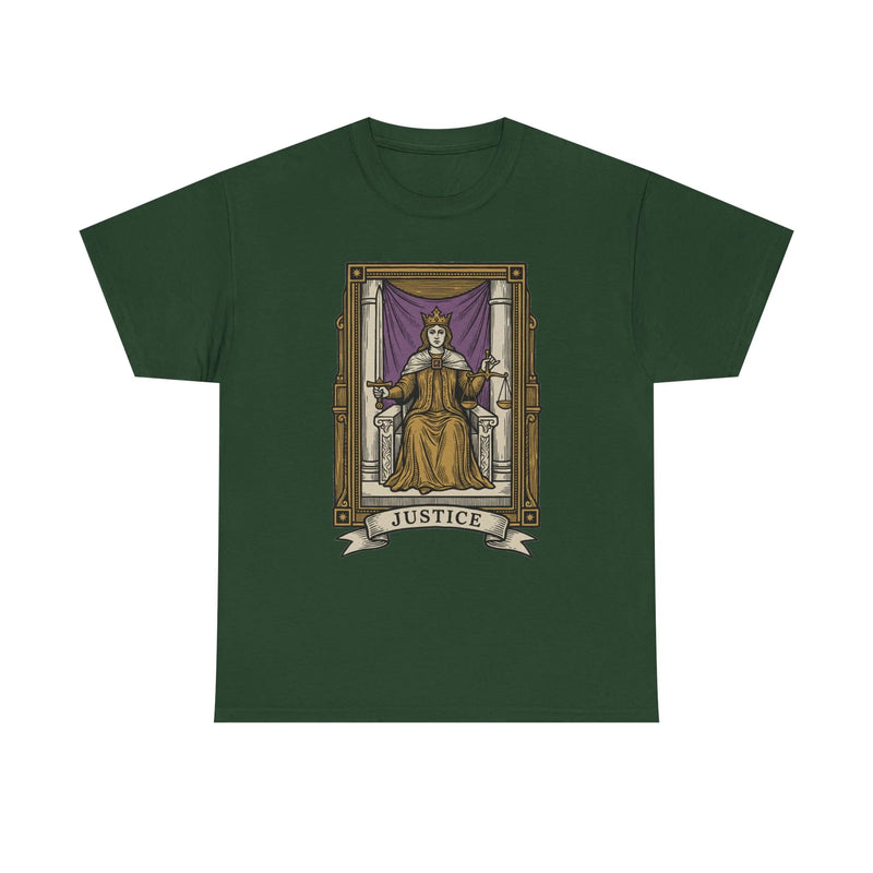 Justice Tarot Card Graphic T-Shirt - Heavy Cotton Classic Fit Tee - Unisex White