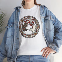 Norse Cat & Raven Woodcut T-Shirt - Heavy Cotton Classic Fit Tee - Unisex White
