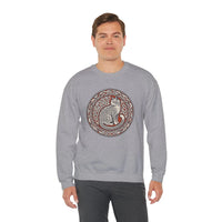 Norse Knotwork Cat Graphic Sweatshirt - Heavy Blend Cotton Blend Crewneck - Unisex White