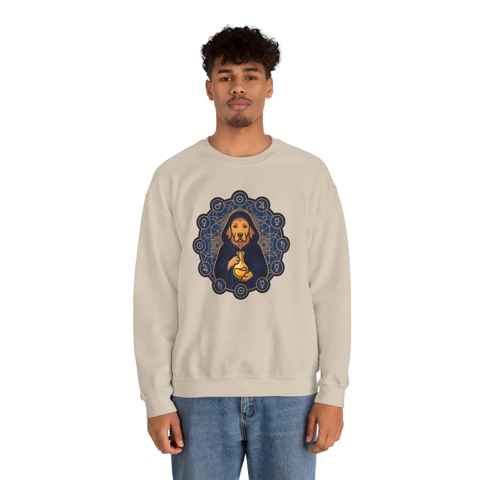 Alchemist Dog Sacred Geometry Spirit Sweatshirt - Heavy Blend Fleece Crewneck - Unisex Ash