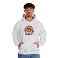 Retro 70s Sunset Bengal Cat Hoodie - Cozy Fleece Blend Pullover - Unisex Ash