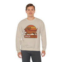 Retro 70s Sunset Dachshund Sweatshirt - Heavy Blend Cotton Blend Crewneck - Unisex White