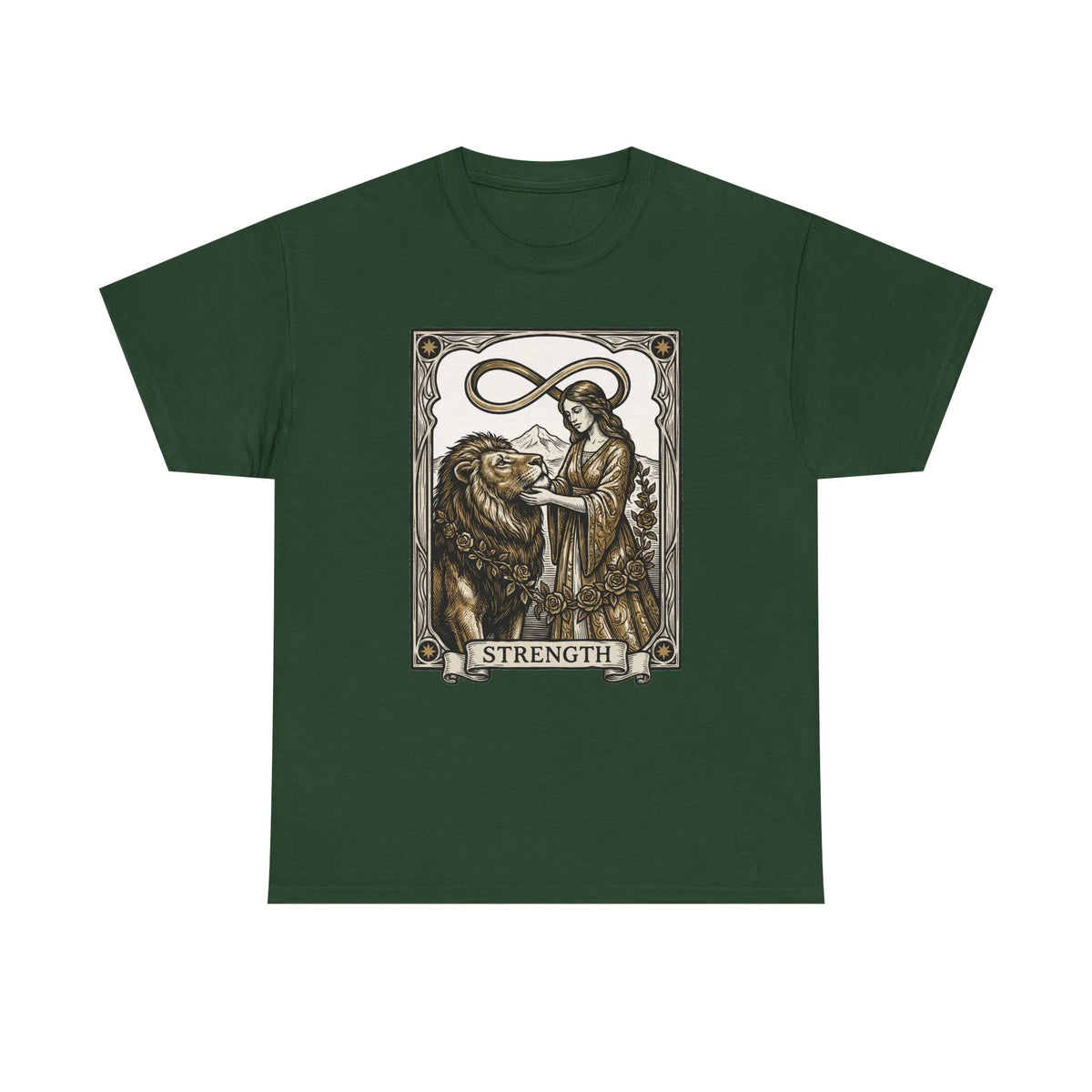 Tarot Strength Card Graphic T-Shirt - Heavy Cotton Classic Fit Crewneck - Unisex White