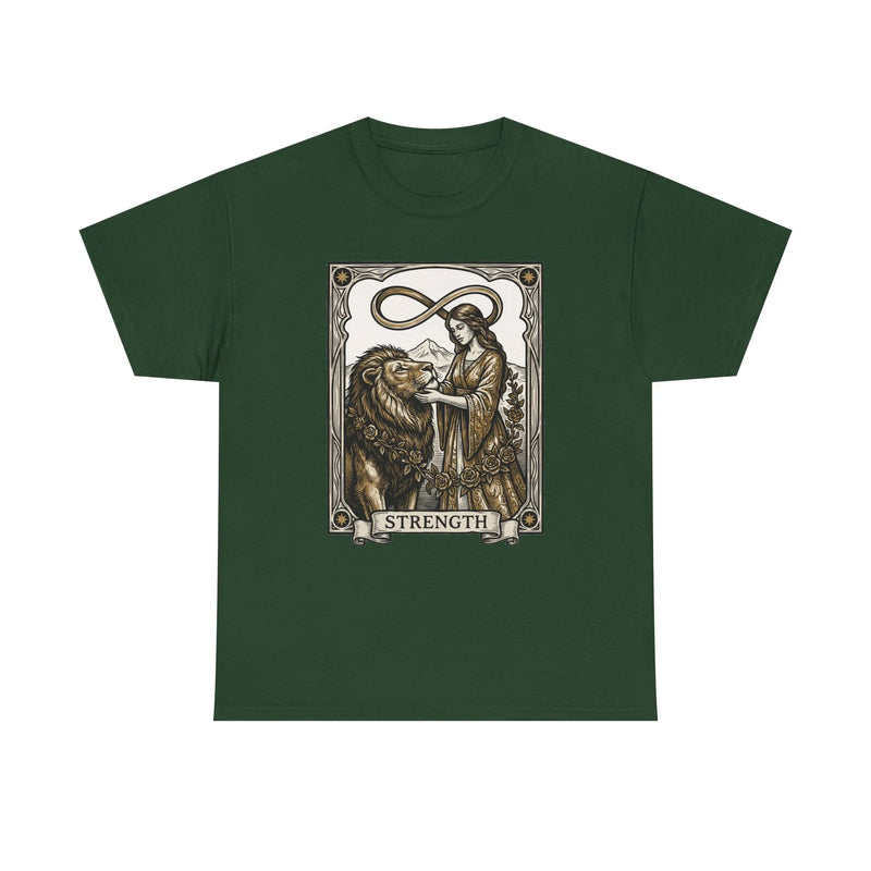 Tarot Strength Card Graphic T-Shirt - Heavy Cotton Classic Fit Crewneck - Unisex White