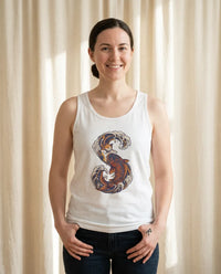 Koi Rider Ukiyo-e Samurai Cats Tank Top - Lightweight Combed Cotton Jersey - Unisex White