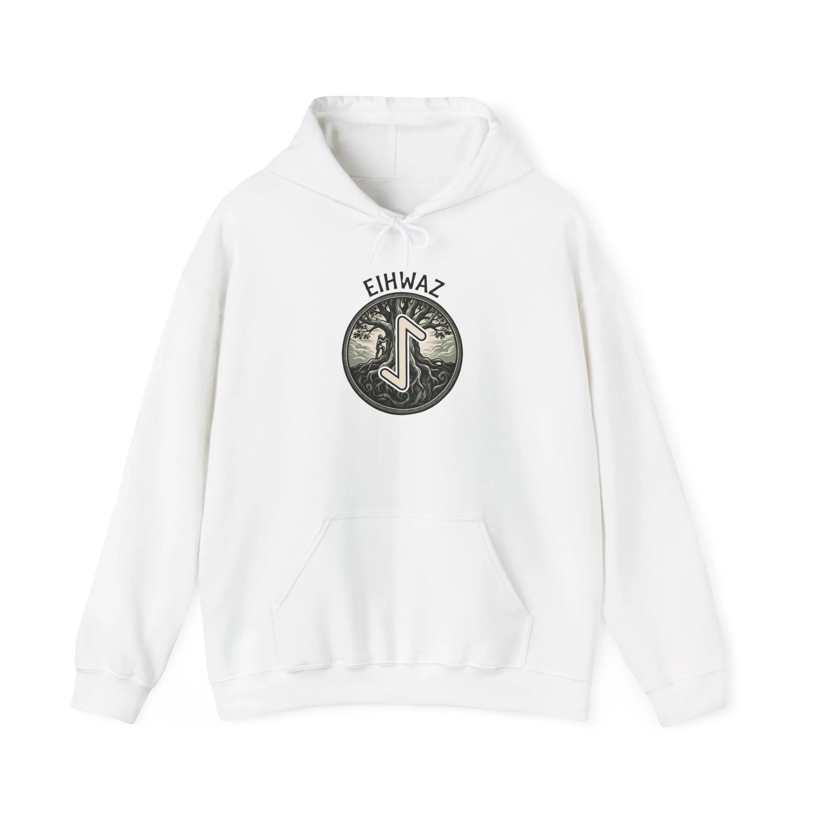 Eihwaz Yew World Tree Rune Hoodie - Soft Cotton Blend Pullover - Unisex White
