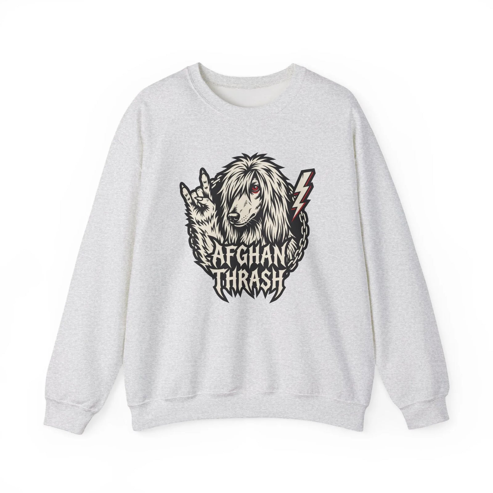 Headbanger Heavy Metal Dog Graphic Sweatshirt - Heavyweight Cotton Blend Fleece - Unisex White