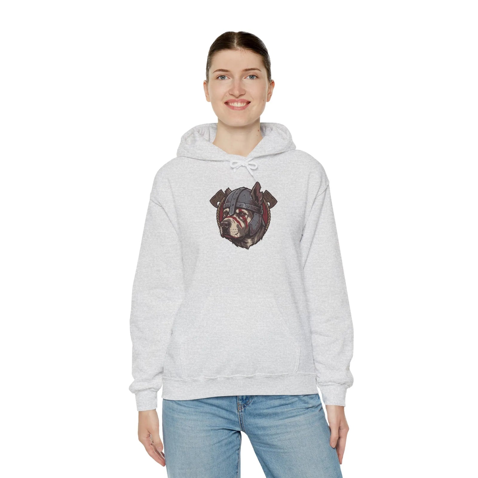 Viking Berserker Dogs Warpaint Hoodie - Medium-Heavy Cotton Blend Fleece - Unisex Sport Grey