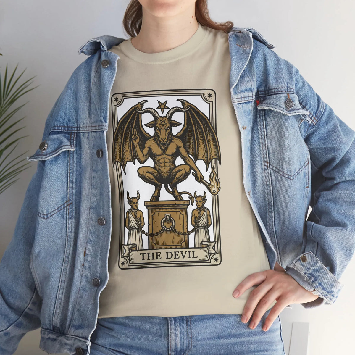 The Devil Tarot Card Graphic T-Shirt - Heavy Cotton Classic Fit Tee - Unisex White