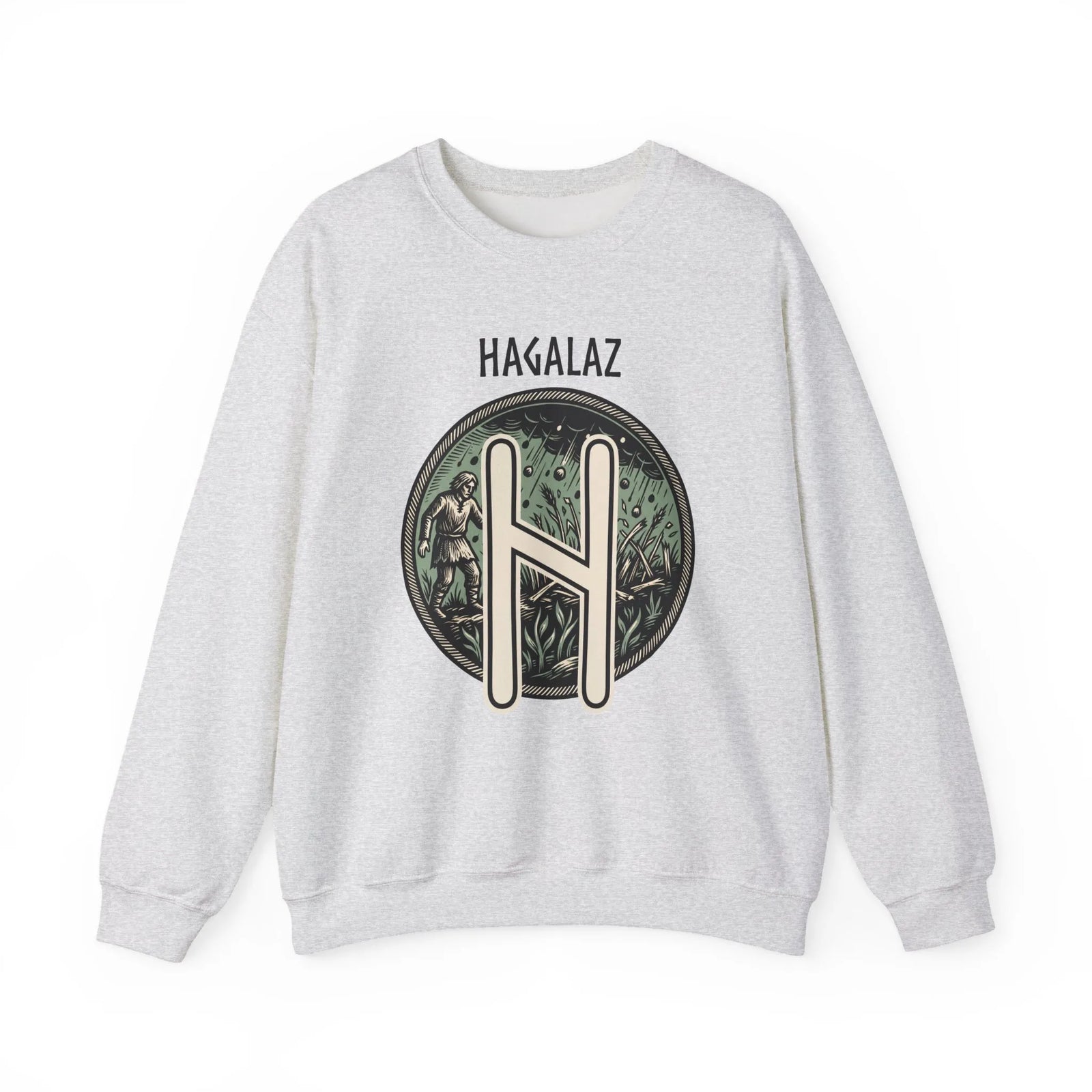 Hagalaz Rune Hail Graphic Sweatshirt - Medium-Heavy Cotton Blend Crewneck - Unisex White