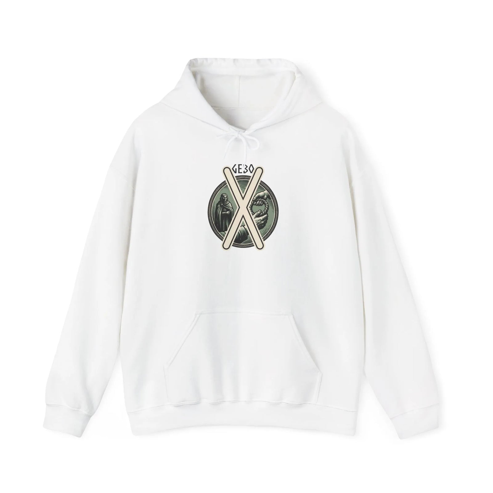 Gebo Rune Gift Exchange Hoodie - Heavy Blend Fleece Pullover - Unisex White