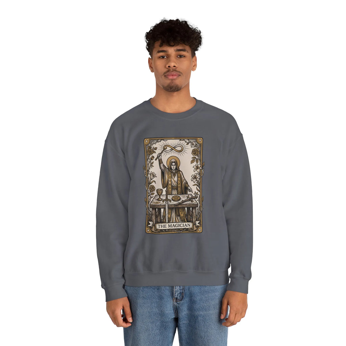 The Magician Tarot Card Sweatshirt - Heavy Blend Fleece Crewneck Pullover - Unisex Warm White