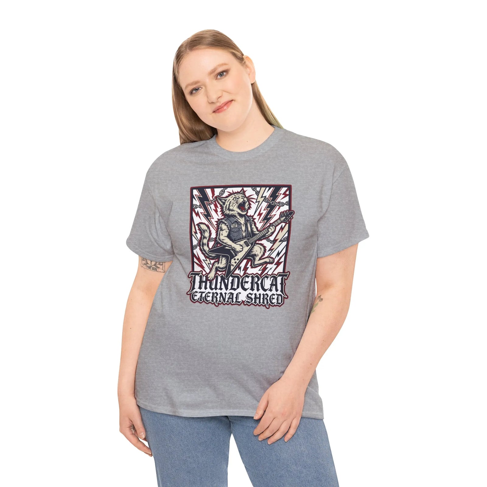 Guitar Solo Rocker Cat T-Shirt - Heavy Cotton Classic Fit Tee - Unisex White