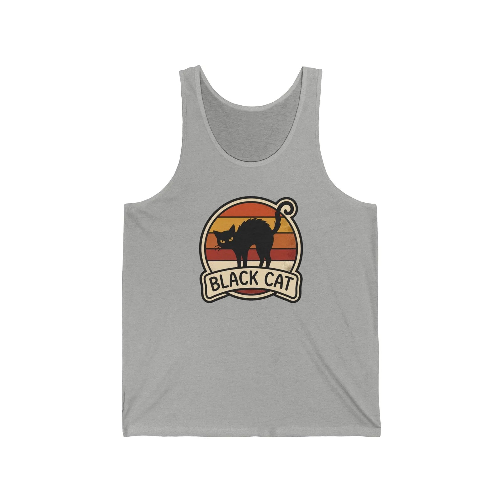 Black Cat Retro 70s Sunset Tank Top - Soft Combed Cotton Jersey - Unisex White