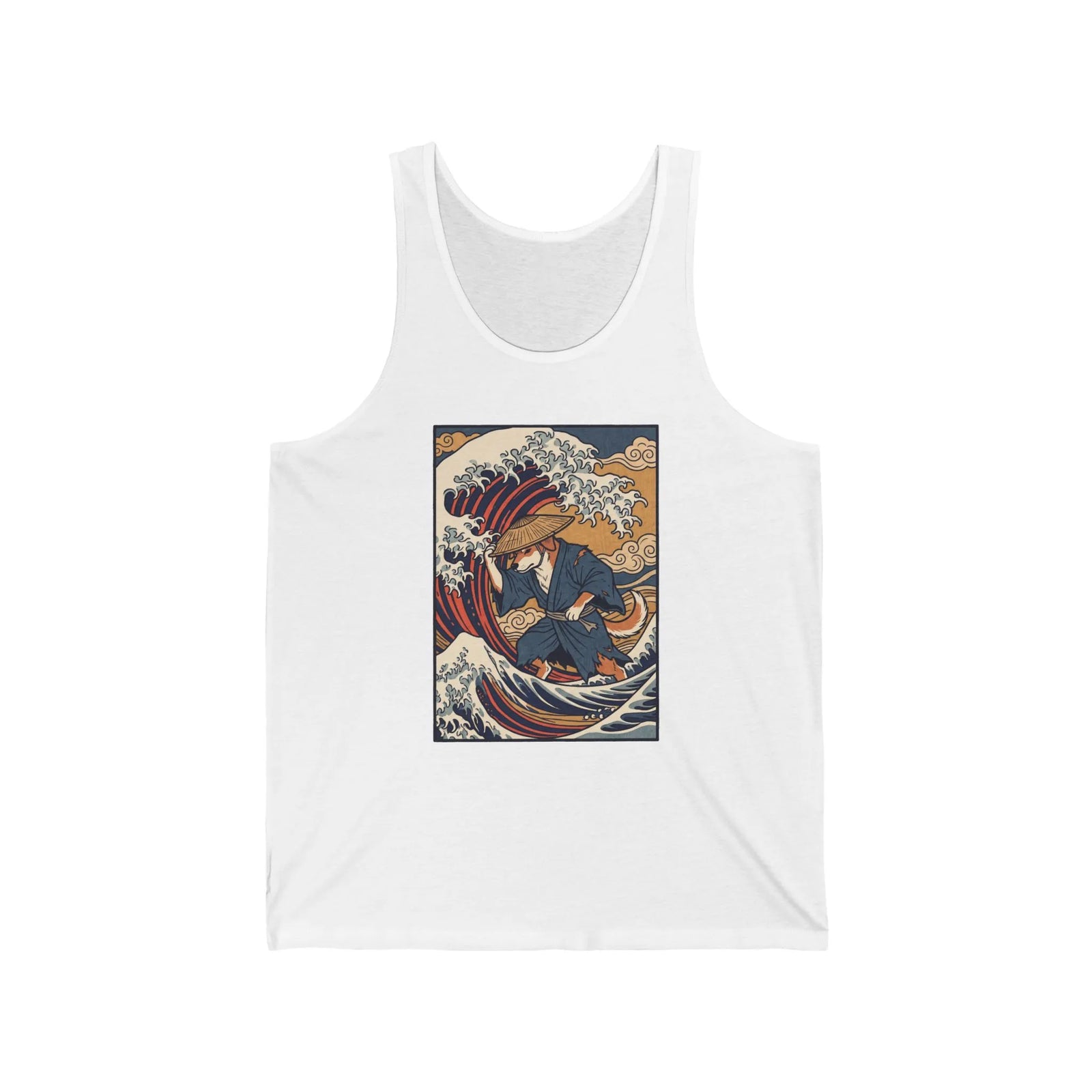 Ronin Wave Samurai Dog Ukiyo-e Tank Top - Soft Combed Cotton Jersey - Unisex Athletic Heather