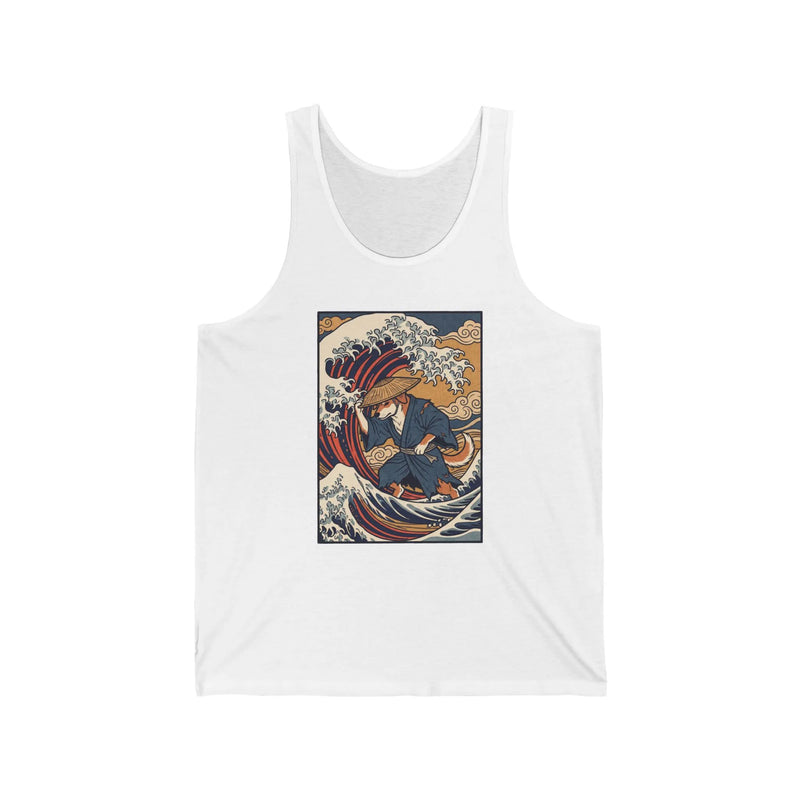 Ronin Wave Samurai Dog Ukiyo-e Tank Top - Soft Combed Cotton Jersey - Unisex Athletic Heather