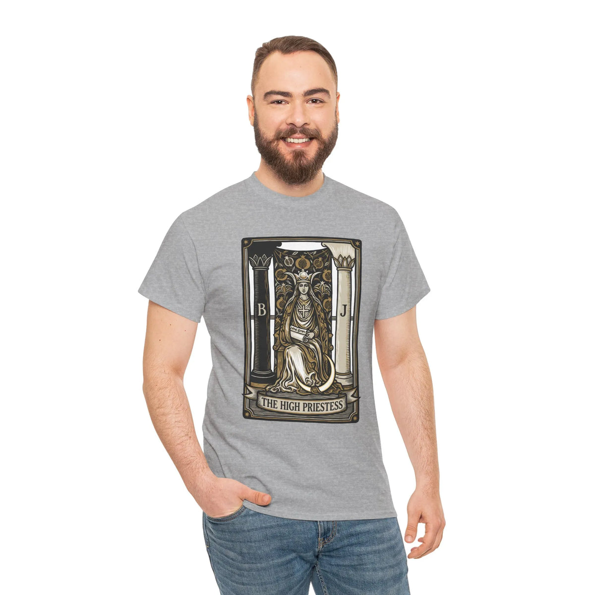 The High Priestess Tarot Card T-Shirt - Heavy Cotton Classic Fit Tee - Unisex White