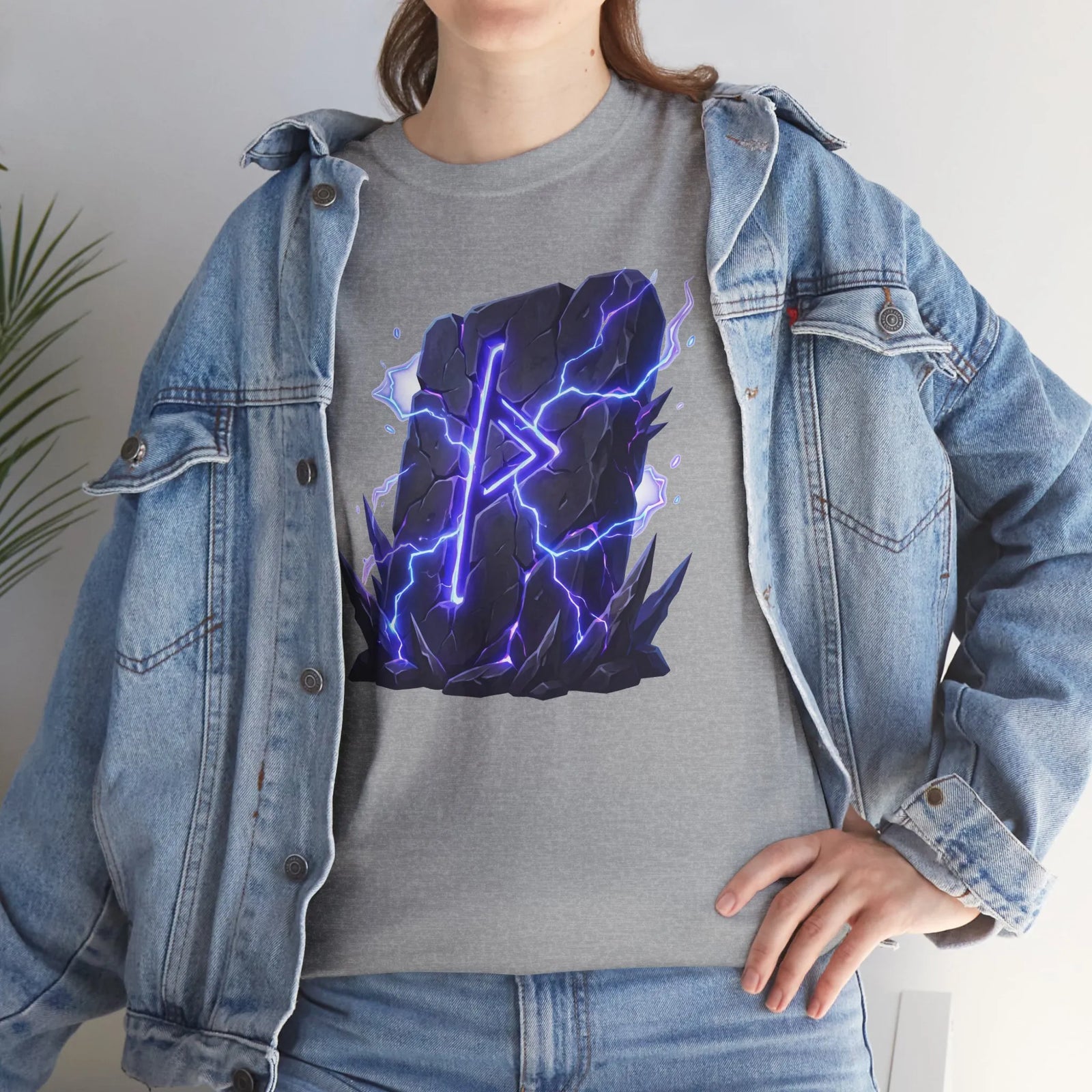 Thurisaz Rune Lightning Graphic T-Shirt - Heavy Cotton Classic Fit Tee - Unisex White