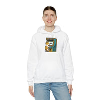 Arcade Gaming Pixel Cat Hoodie - Classic Fit Cotton Blend Pullover - Unisex White