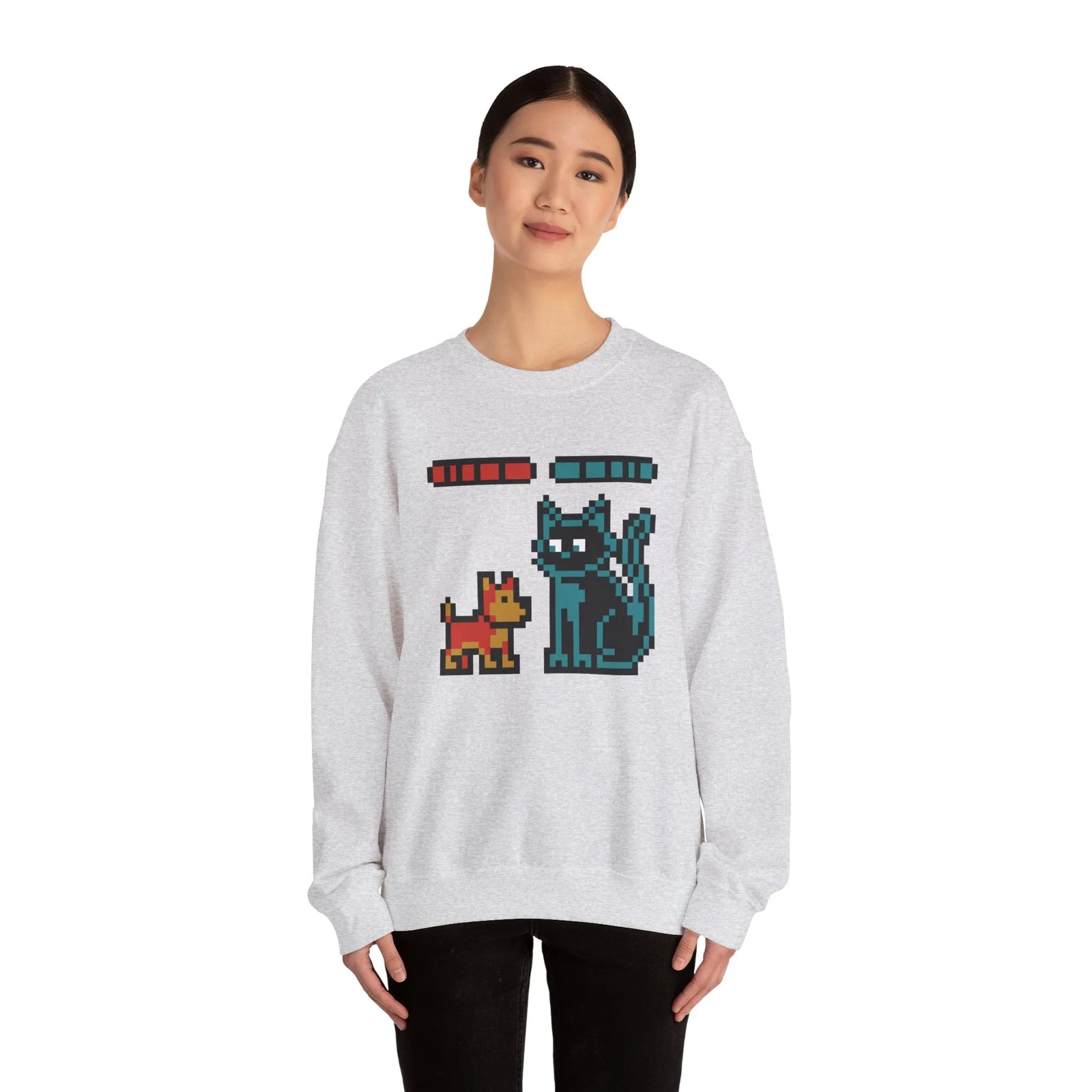 Pixel Gaming Dogs Boss Fight Sweatshirt - Heavy Blend Fleece Crewneck - Unisex White