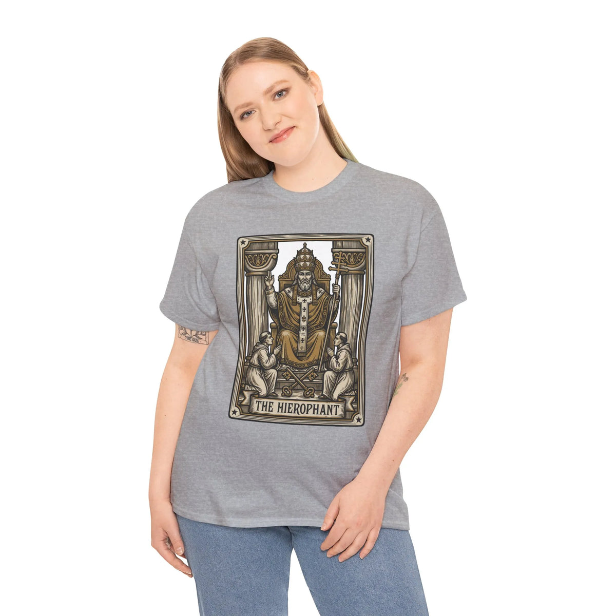 Hierophant Tarot Card Graphic T-Shirt - Heavy Cotton Classic Fit Tee - Unisex White