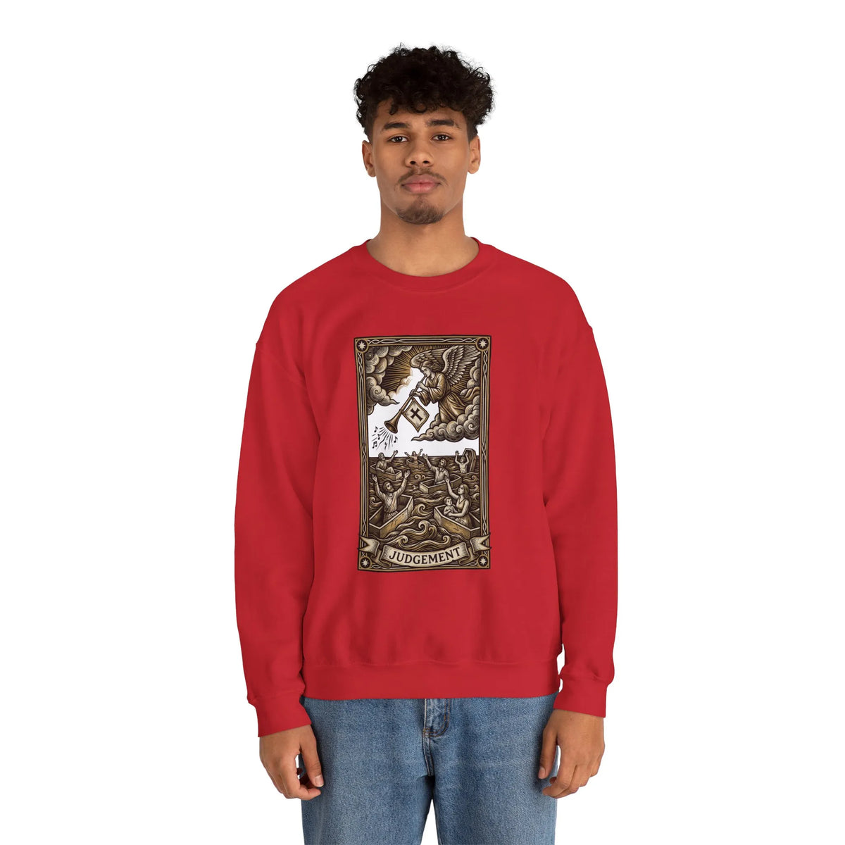 Judgement Tarot Card Graphic Sweatshirt - Heavy Blend Classic Fit Crewneck - Unisex White