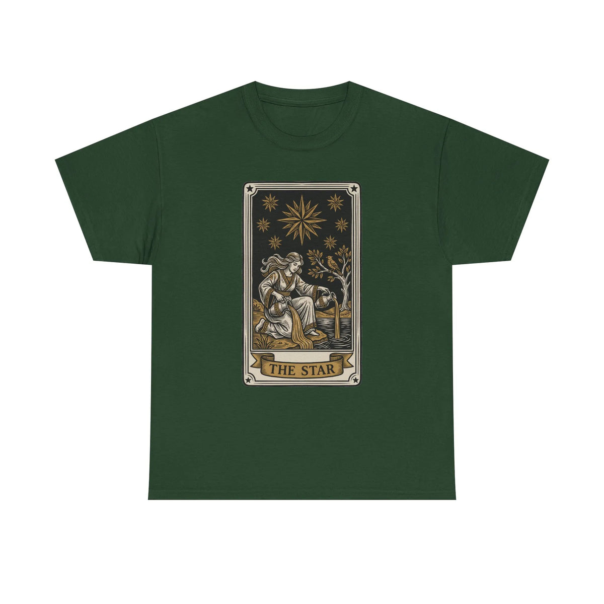 Tarot The Star Card Graphic T-Shirt - Heavy Cotton Classic Fit Tee - Unisex Off White