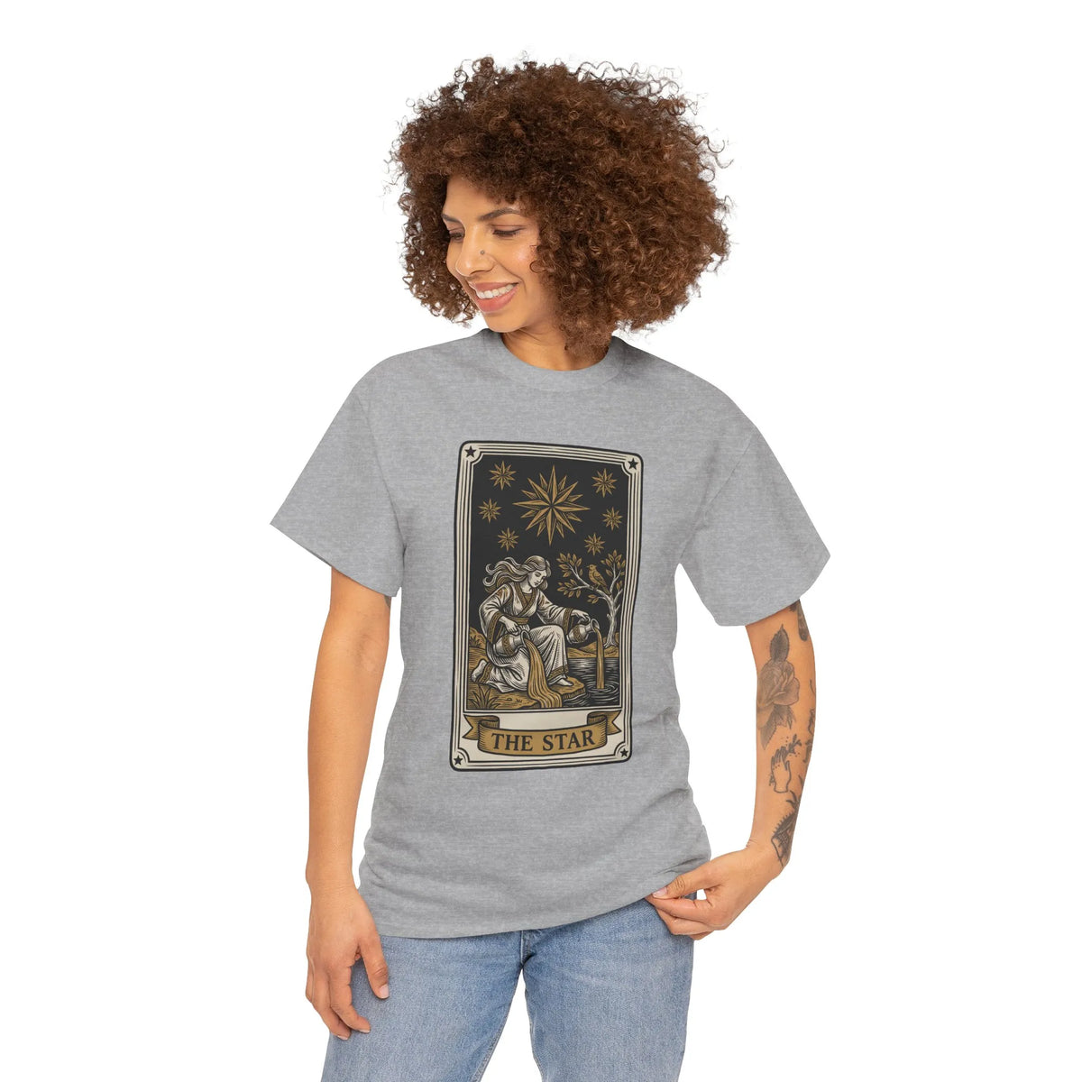 Tarot The Star Card Graphic T-Shirt - Heavy Cotton Classic Fit Tee - Unisex Off White