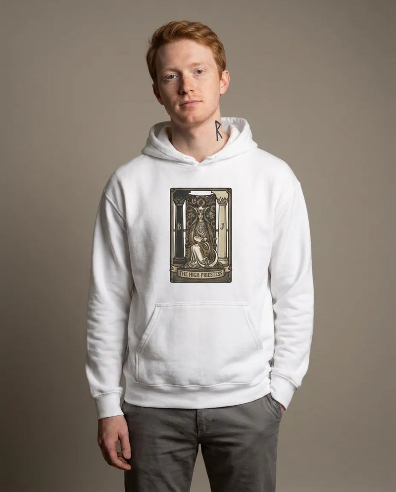 High Priestess Tarot Card Hoodie - Heavy Blend Fleece Pullover - Unisex White