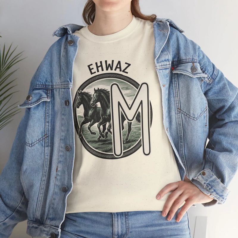 Ehwaz Rune Divine Horses T-Shirt - Heavy Cotton Classic Fit Tee - Unisex White
