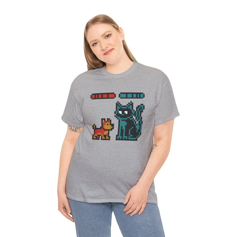 8-Bit Pixel Gaming Dogs Boss Fight T-Shirt - Heavyweight 100% Cotton Classic Fit - Unisex White