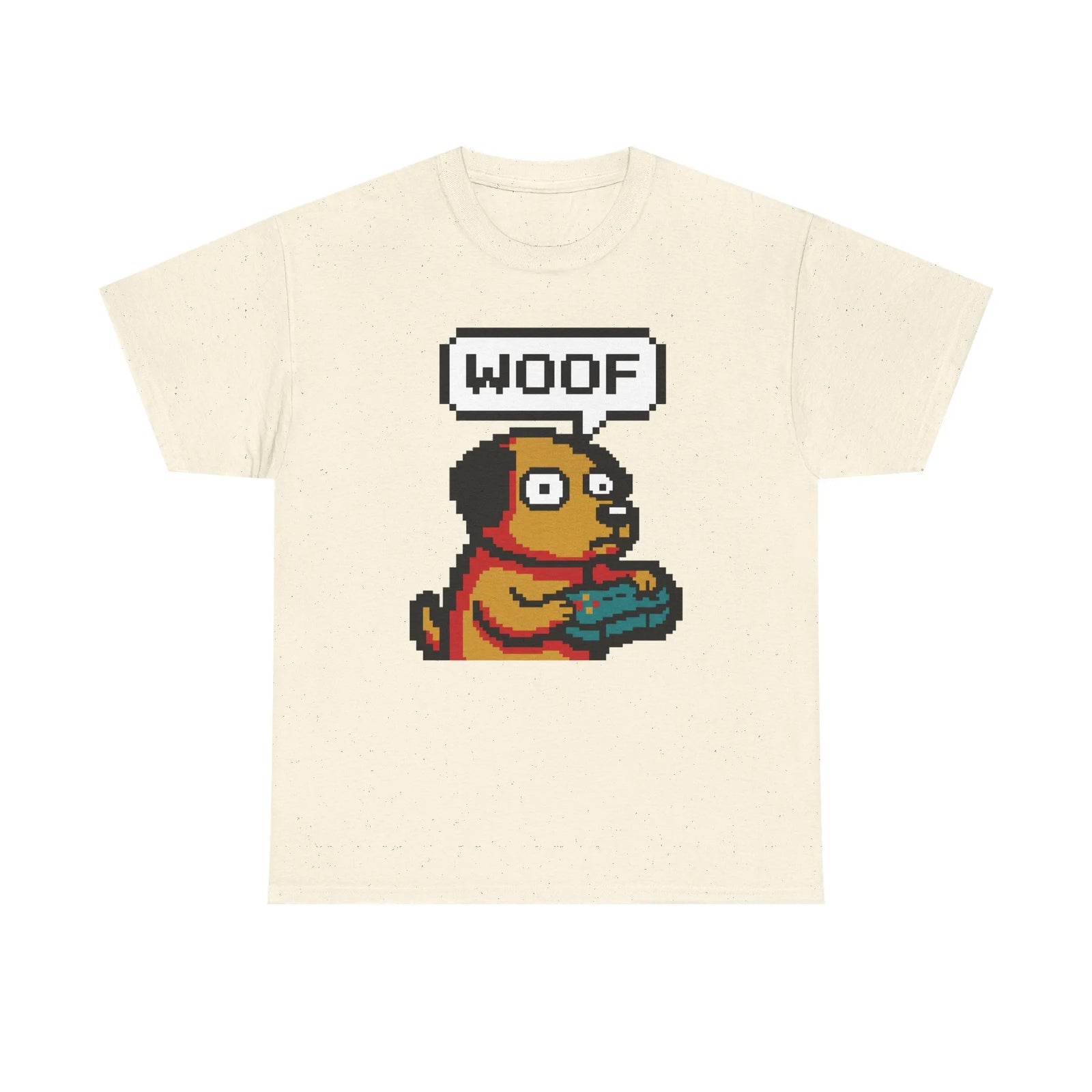 8-Bit Pixel Gaming Dog T-Shirt - Heavy Cotton Classic Fit Tee - Unisex White