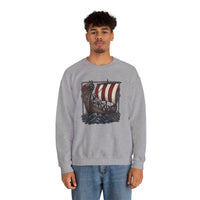 Viking Berserker Dogs Longship Prow Sweatshirt - Heavy Blend Cotton Poly Crewneck - Unisex White