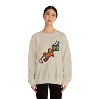 Fetch Quest 8-Bit Pixel Gaming Dog Sweatshirt - Heavy Blend Cotton Polyester Crewneck - Unisex White
