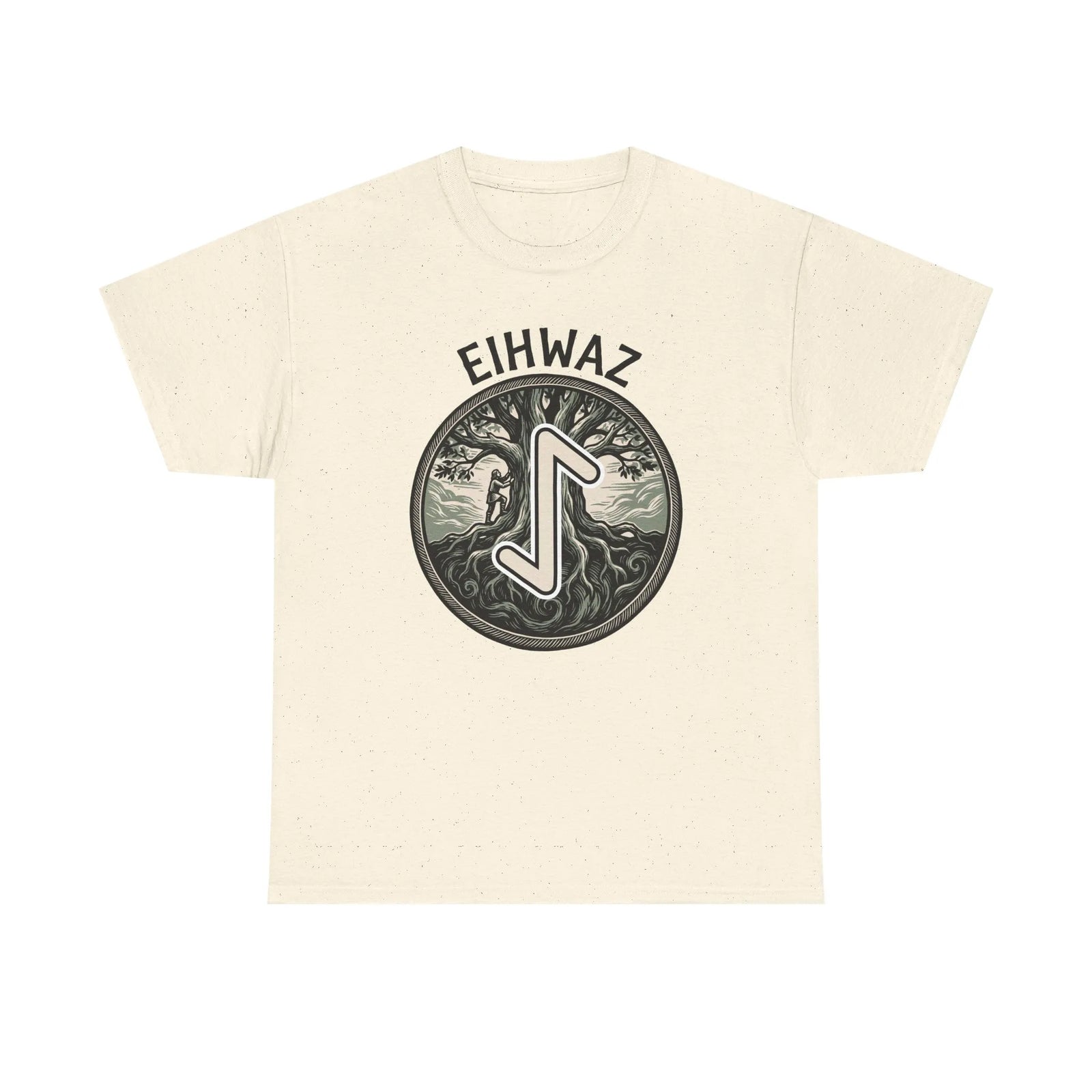 Eihwaz Yew World Tree Rune T-Shirt - Heavyweight 100% Cotton Classic Fit - Unisex White