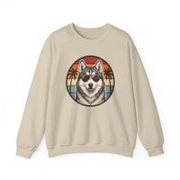 Siberian Husky 70s Sunset Aviators Sweatshirt - Heavyweight Cotton Blend Crewneck - Unisex White