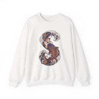 Koi Rider Ukiyo-e Samurai Cats Sweatshirt - Heavy Blend Fleece Crewneck - Unisex Ash