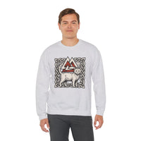 Valknut Cat Norse Mythology Sweatshirt - Heavy Blend Durable Fleece Crewneck - Unisex Off-White