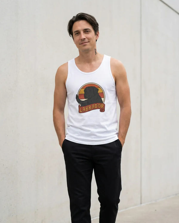 Retro 70s Sunset Labrador Tank Top - Lightweight Retail Fit Jersey - Unisex White